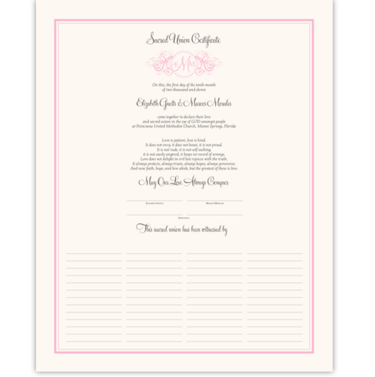 Curly Sue - Sacred Union Contemporary and Classic Wedding Certificates