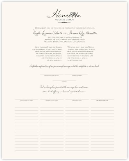 Miss Le Gatees and Imperial Contemporary and Classic Wedding Certificates