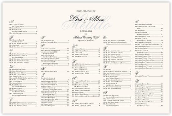 Old Script and Garamond Watermark Contemporary and Classic Wedding Seating Charts