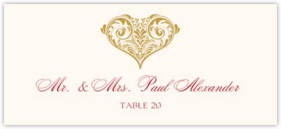 Paisley Heart Contemporary and Classic Place Cards