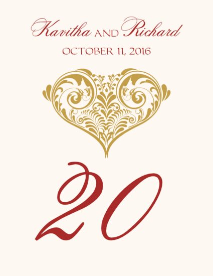 Paisley Heart Contemporary and Classic Table Numbers