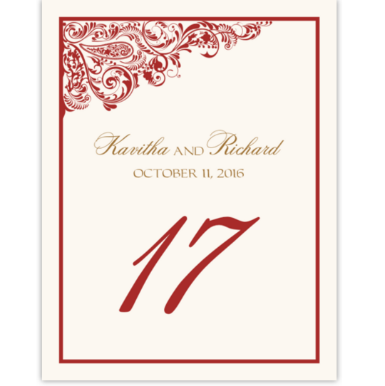 Paisley Power Corner Contemporary and Classic Table Numbers