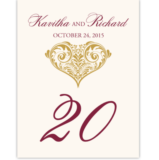 Paisley Power Heart Contemporary and Classic Table Numbers