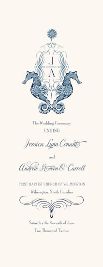 Paisley Seahorse Monogram Beach and Seashell Wedding Programs