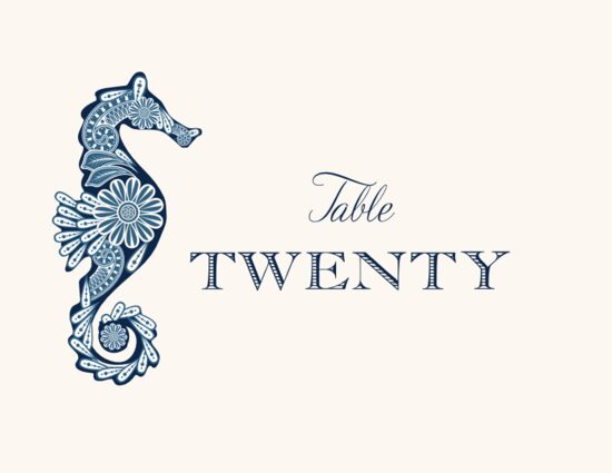 Paisley Seahorse Beach, Seashell, and Fish Table Names