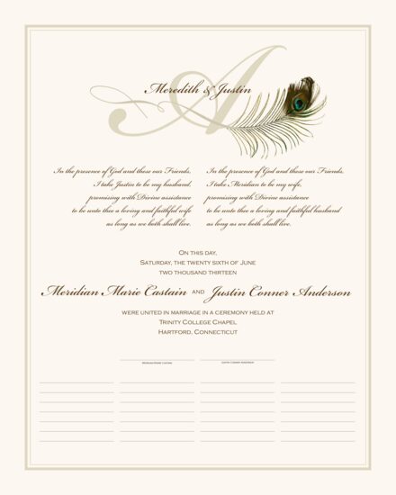 Peacock Feather Flourish Birds and Butterflies Wedding Certificates