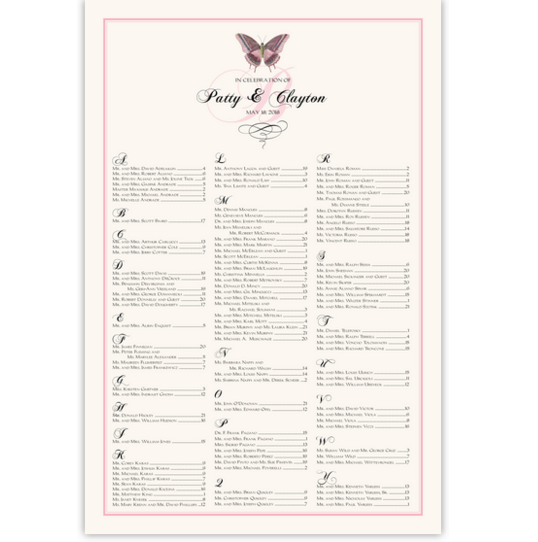 Pink Butterfly Birds and Butterflies Seating Charts