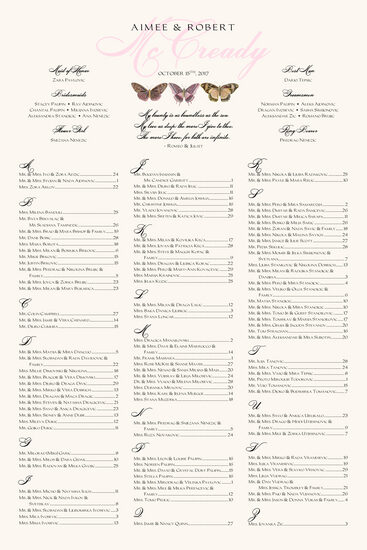 Pink Pattern Butterflies Birds and Butterflies Seating Charts