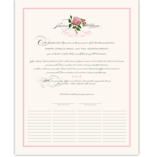 Pink Tea Rose Flower Wedding Certificates