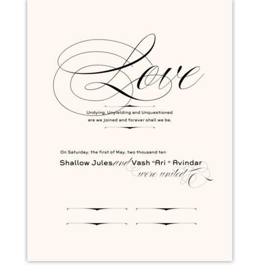 Poem Love Contemporary and Classic Wedding Certificates
