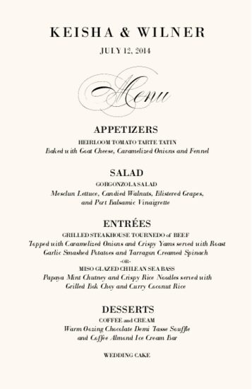 Poem Script Monogram Contemporary and Classic Menus