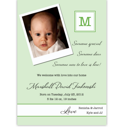 Polaroid Green Birth Announcements
