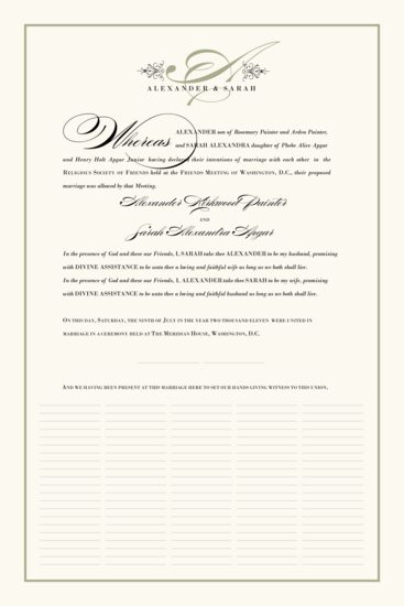 Quaker Justified Contemporary and Classic Wedding Certificates