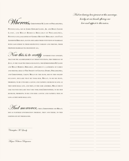 Quaker Justified Left Religious Wedding Certificates