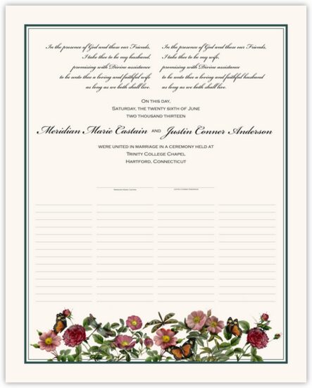 Rose Garden Flower Wedding Certificates