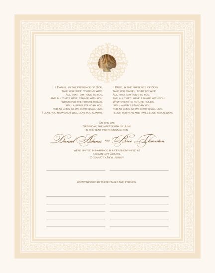 Sea Shell Flourish 01 Beach and Seashell Wedding Certificates