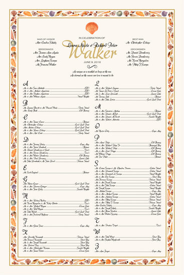 Seashell Border Beach and Seashell Wedding Seating Charts
