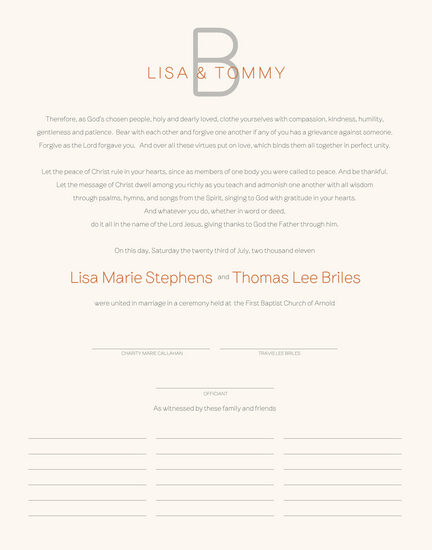 Brownstone Monogram 15 Contemporary and Classic Wedding Certificates