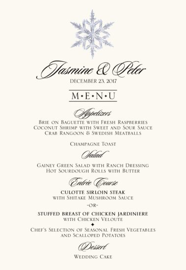 Snowflake 03 Winter, Snowflake, and Holiday Menus
