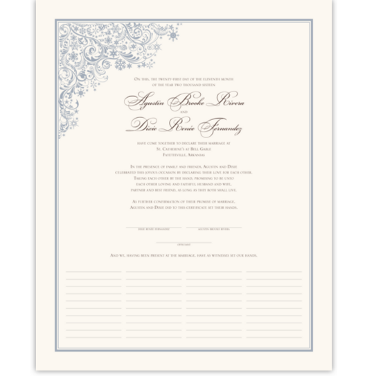 Snowstorm 02 Winter and Snowflake Wedding Certificates