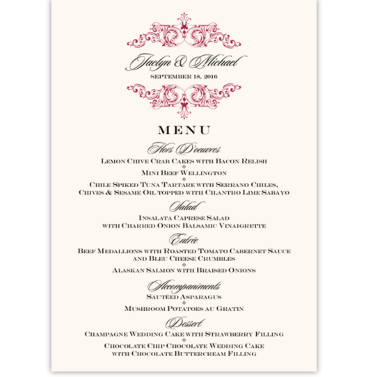 Song Contemporary and Classic Menus