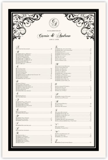 Spiral Swirl Corner Contemporary and Classic Wedding Seating Charts