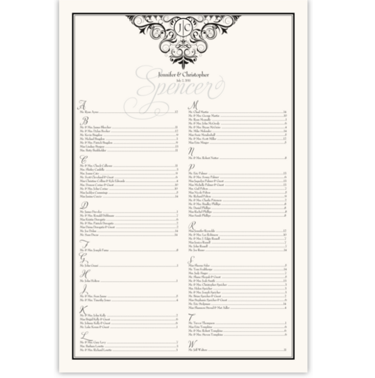 Spiral Swirl Top Contemporary and Classic Wedding Seating Charts