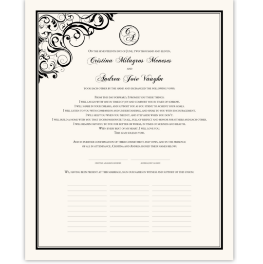 Spiral Swirl Corner Contemporary and Classic Wedding Certificates
