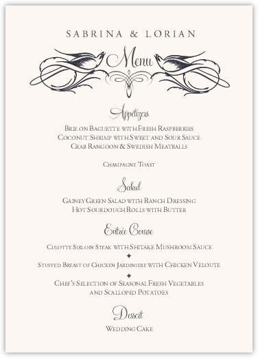 Starling Square Birds and Butterflies Wedding Menus