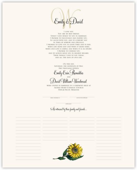 Sunflower Flower Wedding Certificates