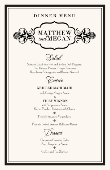 Time Traveler Contemporary and Classic Menus