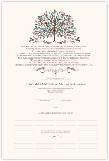 Arbor Day Leaves, Flowers, Vineyard & Grapes Wedding Certificates