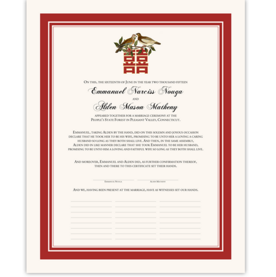 Two Birds Double Happiness Chinese, Japanese, and Eastern Inspired Wedding Certificates