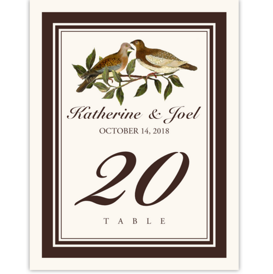 Two Brown Birds Birds and Butterflies Table Numbers