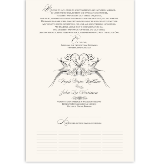 Two Flourish Birds Heart Birds and Butterflies Wedding Certificates