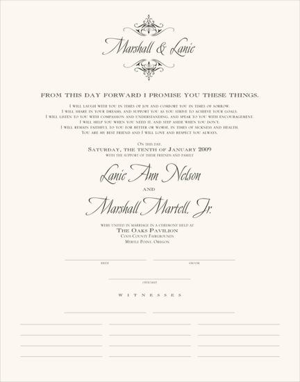 Avalon and Times Contemporary and Classic Wedding Certificates