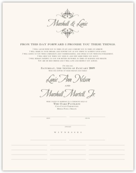 Avalon and Times Contemporary and Classic Wedding Certificates
