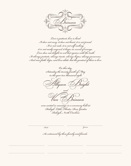 Bickham Fancy Contemporary and Classic Wedding Certificates
