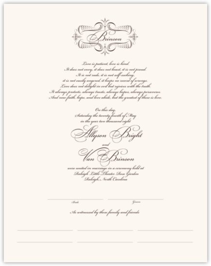 Bickham Fancy Contemporary and Classic Wedding Certificates