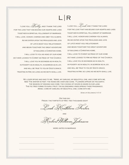 Classic Copperplate Contemporary and Classic Wedding Certificates