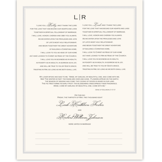 Classic Copperplate Contemporary and Classic Wedding Certificates