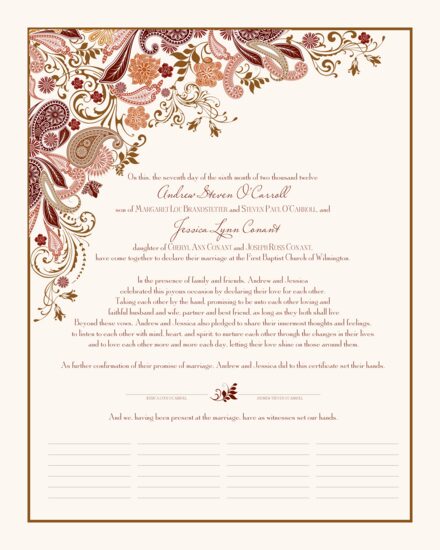 Paisley Garden Contemporary and Classic Wedding Certificates