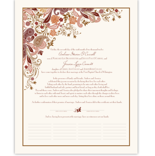 Paisley Garden Contemporary and Classic Wedding Certificates