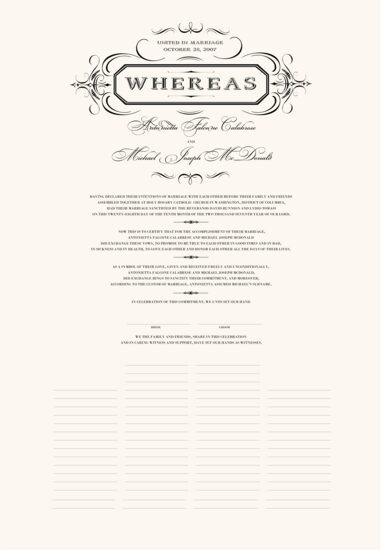 French Victorian Contemporary and Classic Wedding Certificates