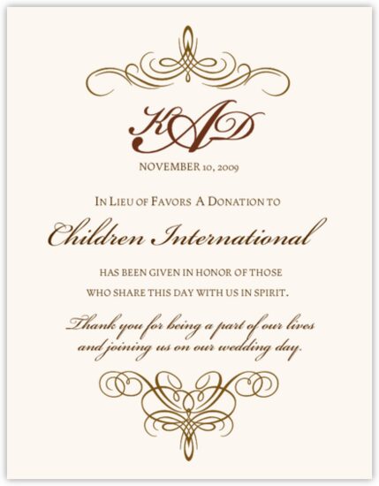 Custom Wedding Donation Cards For Your Charity Favors And Charitable Flourish Monogram 02 Contemporary And Clic Donation Cards