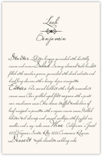 Miss LeGatees Correspondence Contemporary and Classic Menus