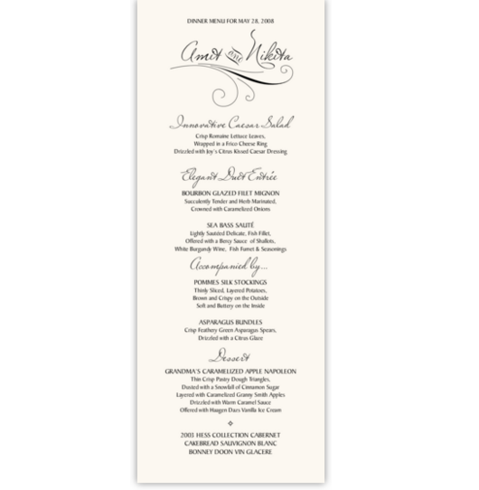 Miss LeGatees Correspondence Contemporary and Classic Menus