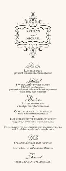 Monsieur Victorian Frame Contemporary and Classic Menus