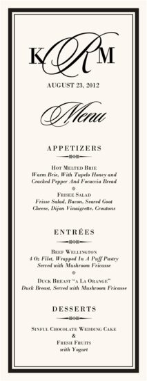 Sloop Monogram Contemporary and Classic Menus