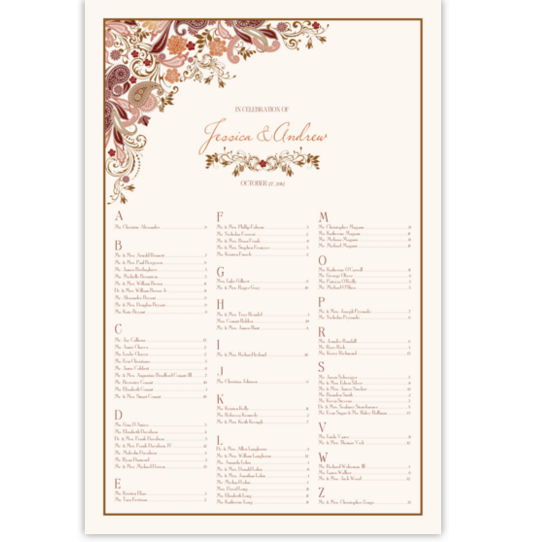 Paisley Garden Contemporary and Classic Wedding Seating Charts